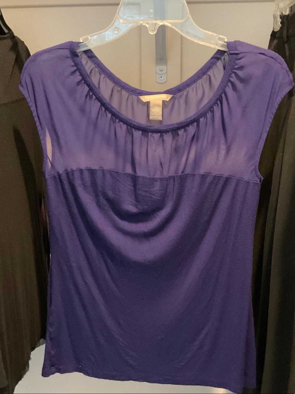 Banana Republic Purple Sheer Yoke Cap Sleeve Top